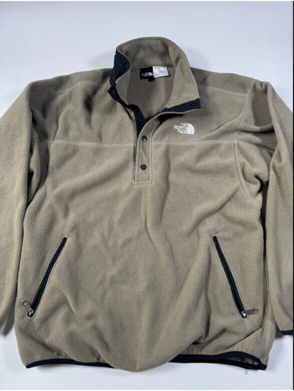 Vintage The North Face Men's Fleece Snap T Pullover Large Khaki Tan Beige USA